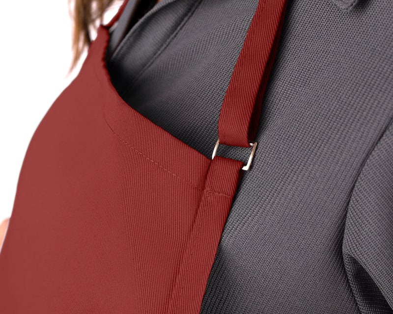 KNG Burgundy 3 Pocket Adjustable Bib Apron for Men and Women - Pack of 6 - Image 3